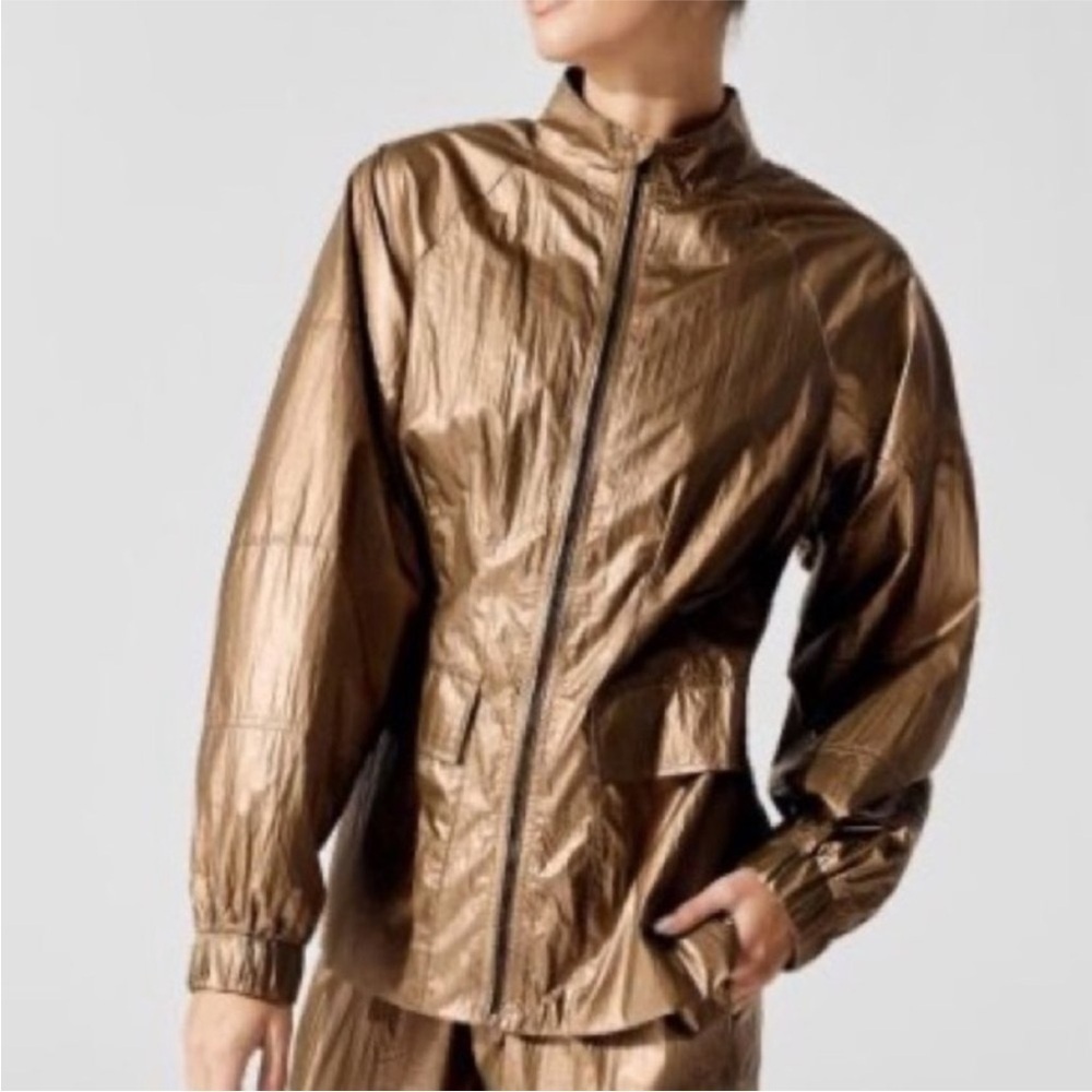 Carbon 38 Gold Crinkle Windbreaker Track Jacket Corset Back
